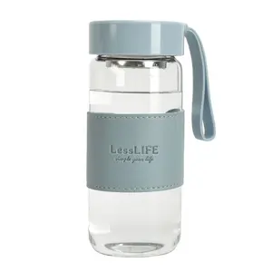 Jolie bouteille d'eau potable personnalisée de 480ml, bouteille de thé en verre Transparent à haute teneur en Borosilicate avec filtre