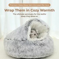Tiefschlaf-Katzenbett, halbgeschlossen, winterwarm, waschbar, einfarbig, Haustierhaus, Nestbett gegen Angstzustände, Großhandel