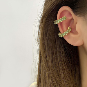 Customizable Different Color Square Stone Ear Cuffs Gold Plated Non <b>Pierced</b> Open Hoop Ear Clip Trendy Layer Ear Jewelry Bulk - Product Image 4