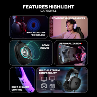 FANTECH Headset Gaming USB berkabel, Headset Gaming dengan mikrofon, kontrol Noise Reduction, mikrofon Omnidirectional untuk PC Gamer