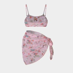 Ensemble de maillot de bain bikini à volants et imprimé floral personnalisé en 3 pièces pour femmes rondes - Product Image 3