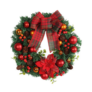 YUELIAN Eco-Friendly 40cm Plastic Artificial Modern <b>Outdoor</b> Christmas Wreath Pine Cones Red Berries Garland Door Mount Xmas - Product Image 6