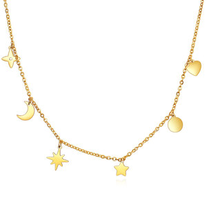 Collar con Colgante de Estrella, Luna y Corazón, Chapado en Oro, Cadena de Acero Inoxidable para Clavícula, Joyería de Moda para Uso Diario - Product Image 5