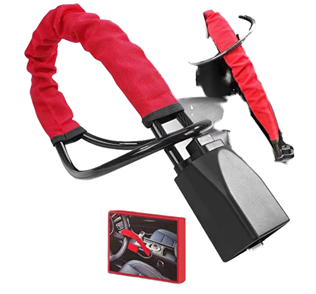 Car U-shaped Steering Wheel Lock Seat Belt Lock Anti Theft Black Retractable Steel Cable Wire Rope 3 Keys