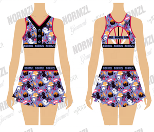 Conjunto de Calentamiento Personalizado para Animadoras con Temática de <span class=keywords><strong>Halloween</strong></span>: Top y Falda de Sublimación para Prácticas de Baile y Academia de Danza - Product Image 4