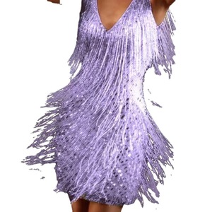Women's Tassel Midi Dress V <b>Neck</b> Sleeveless Handmade Evening Dress Mid Calf Length - Product Image 5