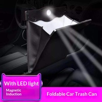Boîte de rangement suspendue pour siège de voiture en cuir PU avec organisateur pliable caché, lumière LED multifonction, sacs poubelles - Noir