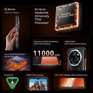OUKITEL WP53 Pro โทรศัพท์มือถือสุดแกร่ง แบตเตอรี่ 11000mAh ลำโพง 128dB ระบบปฏิบัติการ Android มาตรฐานกันน้ำ IP68 IP69K แรม 48GB รอม 512GB ไฟฉายสำหรับตั้งแคมป์ - Product Image 3