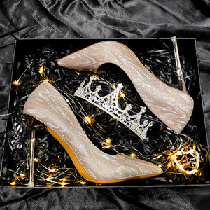 Chaussures de mariée et de demoiselle d'honneur, style français élégant, haute couture, été 2026, nouvelles chaussures de mariée, or, cristal, talons compensés très hauts - Product Image 3