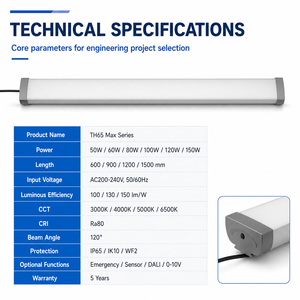 Luz LED Tri-Proof Personalizable OEM con Sensor de Emergencia y Opciones <span class=keywords><strong>DALI</strong></span> para Aplicaciones de Licitación de Proyectos - Product Image 2