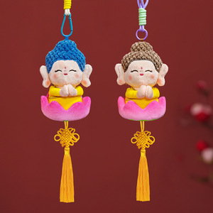 Pendentif de voiture en forme de bouddha Lotus, porte-clés en peluche de 15cm, ornement de paix pour clés et sacs, cadeau - Product Image 1