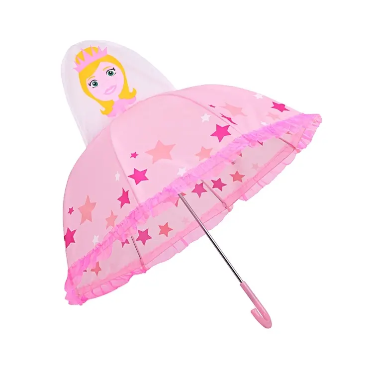 분홍색 공주 본을 가진 안전한 소형 아이들 우산 좋은 보기 수동 열려있는 우산