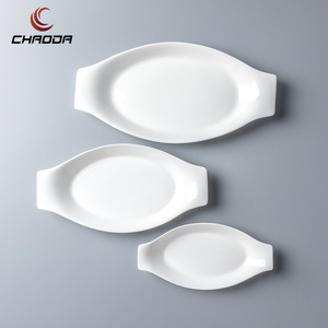 8/10/12 Inch Boat Shaped Sushi <strong>Trays</strong> White Ceramic Oval Dinner Fish Plate Durable <strong>Dessert</strong> Snack Plate for Restaurants - Product Image 2