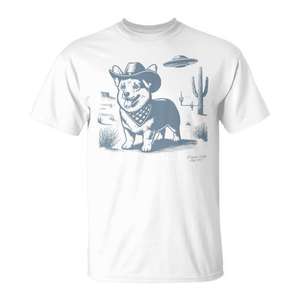 Western Cowboy Corgi Ufo <b>T</b>-<b>Shirt</b> Vintage <b>90s</b> Design Unisex Adult Size - Product Image 1