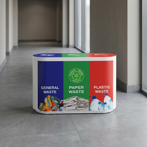 Poubelle de tri des déchets à trois compartiments en plastique pour l'intérieur et l'extérieur avec couvercles, style simple - Product Image 2