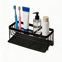 Organisateur d'évier de cuisine en acier métallique avec plateau d'égouttage, panier de rangement moderne en métal noir pour bord d'évier avec bac de récupération des gouttes