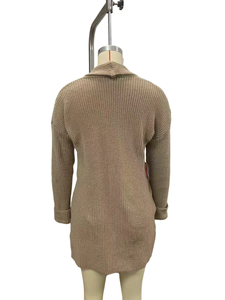 Cardigan en tricot côtelé pour femme, ouvert sur le devant, à manches longues, décontracté, mi-long, style pull, tendance - Product Image 4