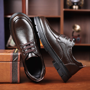 Zapatos de vestir de cuero vacuno de primera calidad para hombre, con suela de goma de tacón bajo, transpirables, para oficina, carrera, casuales, con cordones. - Product Image 3