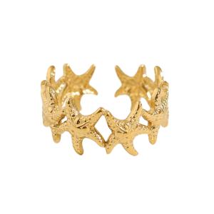 Anillos de Moda Chapados en Oro de 18K, Joyería Geométrica de Acero Inoxidable, Anillos Abiertos Anchos y Gruesos con Estrella de Mar Estilo Océano Personalizados para Mujer - Product Image 1