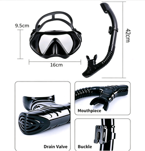 Masque de plongée en verre trempé anti-buée ASY et ensemble de tuba sec, masque de plongée pour adultes en silicone liquide anti-fuite pour le camping et les sports nautiques - Product Image 3