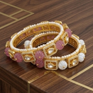 Luxury 925 Silver Monzo Pearl Kundan Bangles Antique Designer Polki <b>Kada</b> Ethnic Wedding Jewelry for Women - Product Image 4