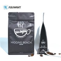 Venta al por mayor resellable negro mate fondo plano vacío frijol bolsa de embalaje bolsas de embalaje de café con válvula y cremallera