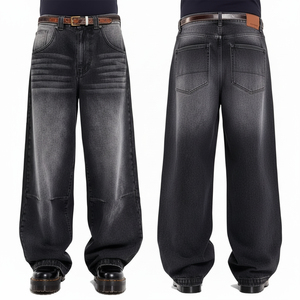Streetwear hommes jean oversize personnalisé ample mode Baggy Denim Jean pantalon noir délavé surdimensionné Vintage Skate Fit Denim pantalon - Product Image 1