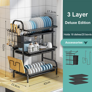 シンク棚の上カッティングボードカトラリーホルダー食器干燥ドライナーラックキッチン用2段3段ステンレススチールメタルブラック - Product Image 2