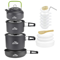 2-3 personnes Camp Cuisine Théière Pique-Nique 14 pièces Randonnée Engrenages Camping Cuisine Ensemble Volant casserole accessoires extérieurs
