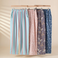 Pantalon de pyjama pour femme en coton 100% double couche, jacquard teint en fil, respirant, grande taille, décontracté pour l'été