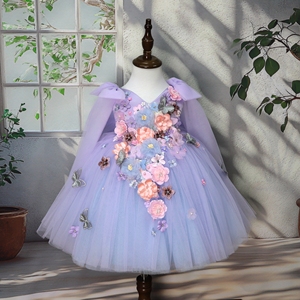 Raffinato <span class=keywords><strong>Vestito</strong></span> Estivo per Bambine con Applicazioni Fatte a Mano, Abito Principessa in Tulle Senza Maniche, Produzione Diretta - Product Image 4