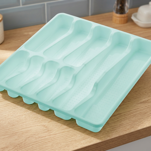 Light Green <b>Plastic</b> Multifunction Rectangle Jumbo Cutlery Holder Organizer Adjustable <b>Drawer</b> Divider for Home Kitchen Boxed - Product Image 2