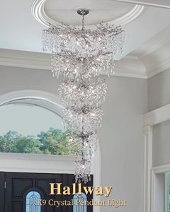 Lustre <span class=keywords><strong>en</strong></span> cristal K9 de luxe argenté à 6 niveaux, 75 pouces, 43 lumières, moderne, long et grand, pour hall d'entrée, escalier à plafond haut - Product Image 6