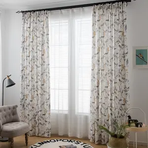 American style bird pattern linen texture printed curtains for bedroom