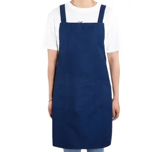 Factory direct sales simple style cotton linen advertisement custom aprons wholesale Kitchen shoulder Apron 3 pockets