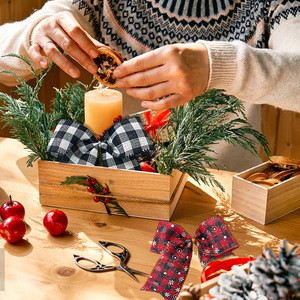 Dekorasi Natal banyak lapis pita besar simpul kupu-kupu pohon Natal Linen pita emas merah aksesori ornamen pita - Product Image 5