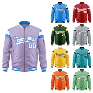 Bán Buôn Vải Varsity Đầy Đủ Zip Letterman Máy Bay Ném Bom Áo Khoác Đứng Tương Phản Vai Màu Khối Phía Trước Mùa Đông Bóng Chày Áo Khoác - Product Image 2