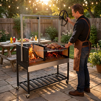 Chariot de barbecue commercial en acier inoxydable avec levage par volant et étagères latérales en V