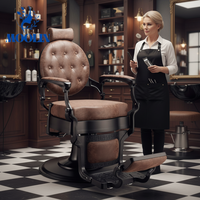 Fauteuil de coiffure MOOLIN noir et marron, chaise de barbier de luxe classique robuste et pivotante pour salon de coiffure