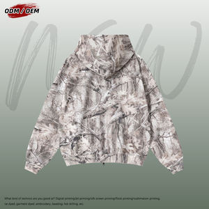 Sudadera con capucha de forro polar estilo vintage para hombre, con cremallera, estampado Y2K por transferencia térmica, camuflaje, informal, holgada, estilo urbano para invierno - Product Image 5
