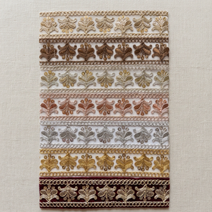 Bordure en dentelle cordonnée brodée de sequins motif Couronne de Lotus Fleur de Lys, avec fil métallique et ruban Dori, pour Sarees, Abayas et Robes de Mariée - Product Image 3
