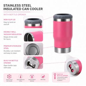 Refroidisseur de canettes de bière en acier inoxydable à double paroi avec logo personnalisé, 14 oz, 4 en 1, revêtement en poudre, avec ouvre-bouteille - Product Image 5