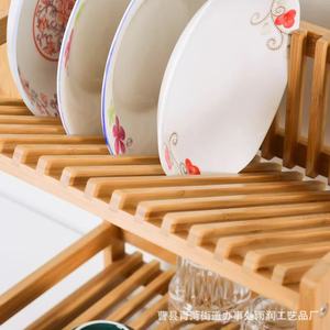 Bamboo Kitchen <b>Dish</b> <b>Rack</b> 2 Tier Quick Dry Drain <b>Rack</b> Desktop Organizer Storage <b>Rack</b> With Knife Holder - Product Image 3