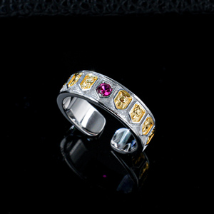 Anillo de Plata S925 con Rubí Creado en Laboratorio, Chapado en Oro de Dos Tonos, Banda Abierta, Joyería de Piedras Preciosas de Moda para Mujer, Regalo para Fiesta, Venta al por Mayor de Fábrica Q - Product Image 2