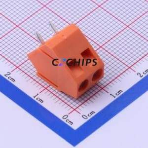 DB103-5.0-2P-OG-S Screw Terminal Block Through hole Component (THT),P=5mm Connector 1x2P 5mm Orange Through Hole - Product Image 1