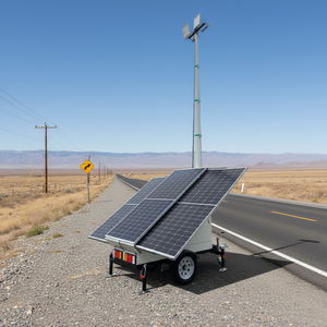 Tour d'éclairage LED solaire sur remorque, portable et mobile, pour la construction, l'exploitation minière, les utilisations extérieures et d'urgence, indice de protection IP66 - Product Image 1