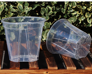 Transparent <b>Plastic</b> Garden Pots <b>Planter</b> with Saucer, Plant Pot Nursery Drainage Hole for House Plants, Herb, Flowers - Product Image 5