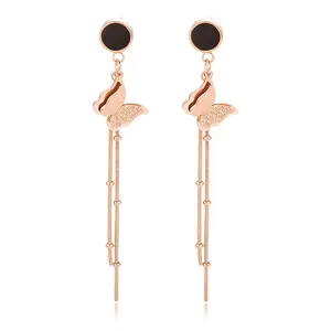 Fashion Women's Jewelry Mother's Gifts Wholesale Rose Gold Plated Ladies Elegant Matte Stud Butterfly Earrings