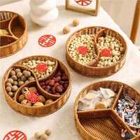 Panier de rangement compartimenté en rotin PP tressé, fait main, écologique, imperméable, de qualité alimentaire, pour snacks, fruits et pain, idéal pour les mariages