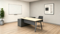 Bureau de direction moderne avec armoire latérale fixe, poste de travail exécutif avec rangement pour mobilier de bureau d'entreprise